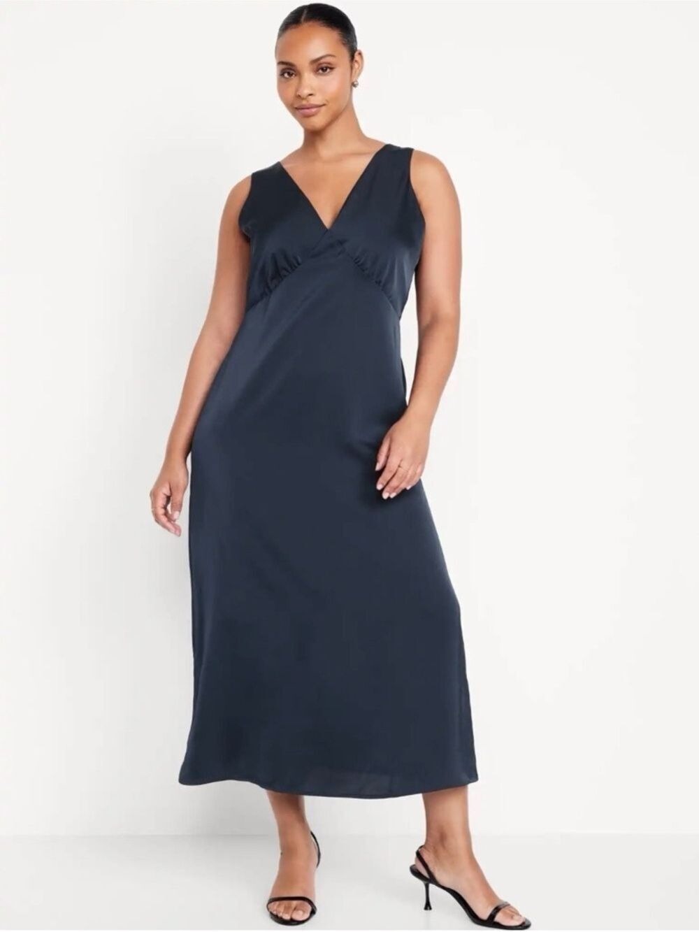 Old Navy Sleeveless Satin Midi Dress In The Navy 90s Y2K Summer Event Vacation